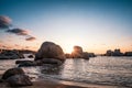 Sunrise over boulders at Cavallo Island in Corsica Royalty Free Stock Photo