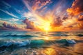 Dramatic Sunrise over Ocean Waves Royalty Free Stock Photo
