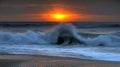 Dramatic Sunrise Over Ocean Waves Royalty Free Stock Photo