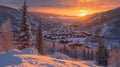 Dramatic Sunrise over the ski village of Vail, Colorado in the Rocky Mountains Royalty Free Stock Photo