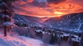 Dramatic Sunrise over the ski village of Vail, Colorado in the Rocky Mountains