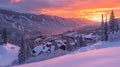 Dramatic Sunrise over the ski village of Vail, Colorado in the Rocky Mountains