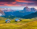 Dramatic sunrise on the Sassolungo (Langkofel) and Sella group, Royalty Free Stock Photo