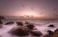 Dramatic sunrise view of Rocky Hang Rai beach, Vietnam Royalty Free Stock Photo