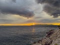 Dramatic sunset viewed from peninsula St Peter Makarska, Croatia