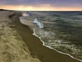 Dramatic sunset Baltic sea beach in autumn