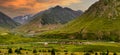 Dramatic Sunset in a beautiful green valley of Chillum Astore in Northern Pakistan