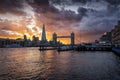 A dramatic sunset behind the London skyline, United Kingdom Royalty Free Stock Photo