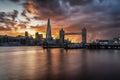 A dramatic sunset behind the London skyline Royalty Free Stock Photo