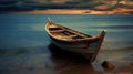 Dramatic sunset with boat on beach