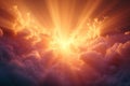 Dramatic sunset burst Cloudy sky with rays in 3D illustration Royalty Free Stock Photo