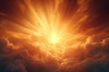 Dramatic sunset burst Cloudy sky with rays in 3D illustration Royalty Free Stock Photo
