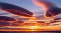 Dramatic Sunset Clouds Orange Sky, Lenticular Cloudscape Royalty Free Stock Photo