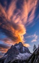 Dramatic Sunset Clouds over Snowy Mountain Peak Royalty Free Stock Photo