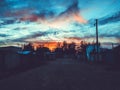 Dramatic sunset cloudy sky with picturesque clouds lit by sunset sunlight, natural sunset sky landscape Royalty Free Stock Photo