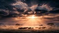 Dramatic Sunset with Dark Clouds and Silhouettes Royalty Free Stock Photo