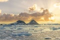 dramatic sunset evening atmosphere in Cierva Cove - a deep inlet on the west side of the Antarctic Peninsula, Antarctica Royalty Free Stock Photo