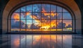 Dramatic Sunset Framed by a Grand Architectural Window Royalty Free Stock Photo