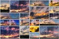 Dramatic sunset like fire in the sky with golden clouds collage Royalty Free Stock Photo
