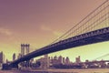 Dramatic sunset at Manhattan Bridge in New York City Royalty Free Stock Photo