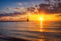 Dramatic Sunset at Michigan City East Pierhead Lighthouse Royalty Free Stock Photo