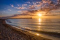 Dramatic Sunset at Michigan City East Pierhead Lighthouse Royalty Free Stock Photo