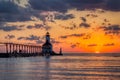 Dramatic Sunset at Michigan City East Pierhead Lighthouse Royalty Free Stock Photo