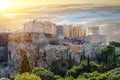 Dramatic sunset over the antique Acropolis of Athens Royalty Free Stock Photo