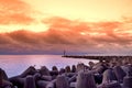 Dramatic sunset over the Baltic sea at winter. Royalty Free Stock Photo