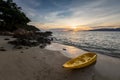 Dramatic sunset over Beach at Lipe Island, Thailand, with kayak Royalty Free Stock Photo