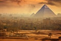 Dramatic sunset over Cairo, Egypt with the Egyptian pyramids, Egypt. Cairo - Giza. General view of pyramids and cityscape from the Royalty Free Stock Photo