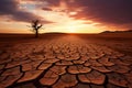 dramatic sunset over cracked earth. Desert landscape background Royalty Free Stock Photo