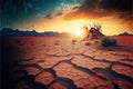 sunset over cracked earth. Desert landscape background-  Generative AI Royalty Free Stock Photo