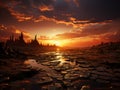 Dramatic sunset over cracked earth Royalty Free Stock Photo