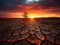 Dramatic sunset over cracked earth