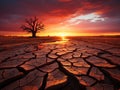 Dramatic sunset over cracked earth