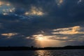 Dramatic sunset over Danube River Romania Royalty Free Stock Photo