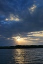 Dramatic sunset over Danube River Romania Royalty Free Stock Photo