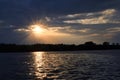 Dramatic sunset over Danube River Romania