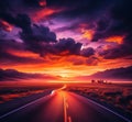 Dramatic sunset over an empty road Royalty Free Stock Photo