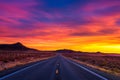 Dramatic sunset over an empty road in Utah Royalty Free Stock Photo