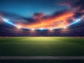 Dramatic Sunset Over Empty Soccer Stadium Royalty Free Stock Photo