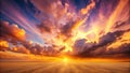 Dramatic sunset over golden horizon a vibrant canvas of clouds and light. Generative AI Royalty Free Stock Photo