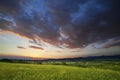 Dramatic sunset over green field Royalty Free Stock Photo