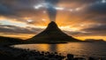 Dramatic sunset over Kirkjufell mountain and its waterfall in Iceland Royalty Free Stock Photo