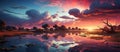 Dramatic sunset over the lake. Nature composition Royalty Free Stock Photo