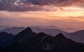 dramatic sunset over mountain range in the swiss alps Royalty Free Stock Photo