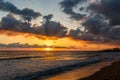 Dramatic sunset over ocean. Sky with clouds Royalty Free Stock Photo