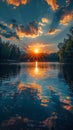 Dramatic sunset over pristine lake Royalty Free Stock Photo