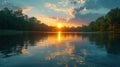 Dramatic sunset over pristine lake Royalty Free Stock Photo